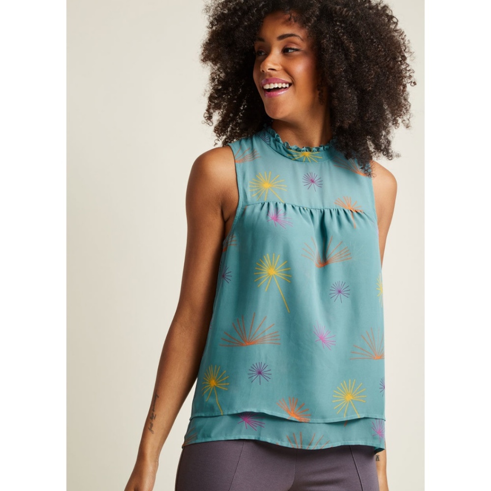 Modcloth Chiffon Blouse with with Ruffle Neckline